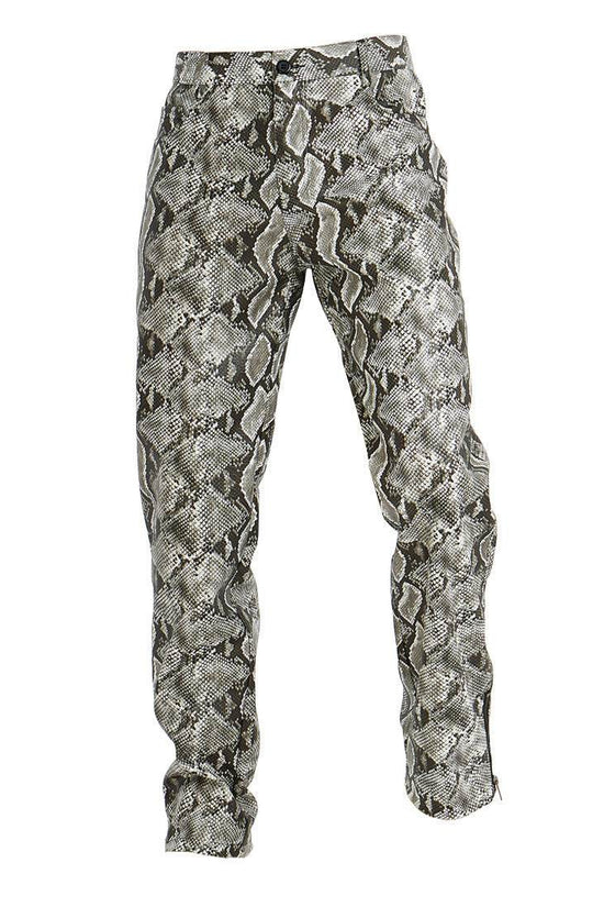 Pantalon décontracté en cuir synthétique pour homme, motif peau de serpent - Droxev