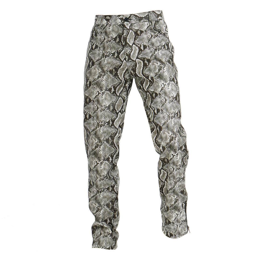 Pantalon décontracté en cuir synthétique pour homme, motif peau de serpent - Droxev