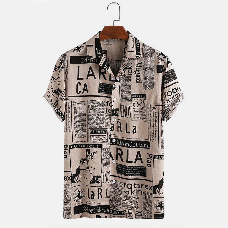 Chemise hawaïenne vintage à imprimé journal pour homme (3XL) - Droxev