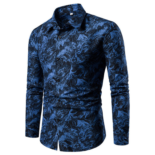Chemise Imprimée à Manches Longues Homme – Style Cardigan Slim