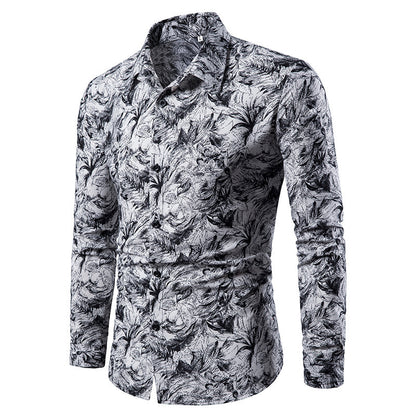 Chemise Imprimée à Manches Longues Homme – Style Cardigan Slim