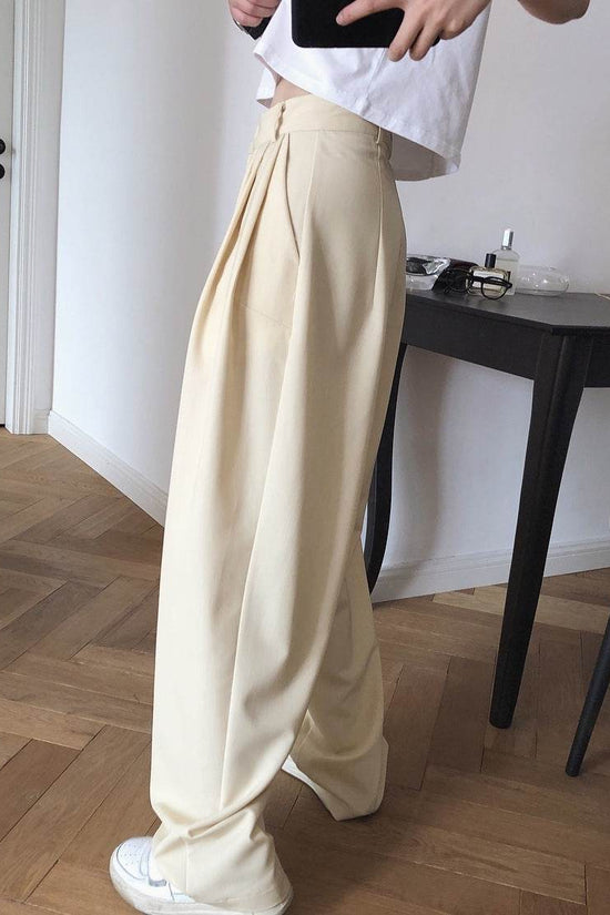 Pantalon ample drapé amincissant droit radis pantalon décontracté - Droxev