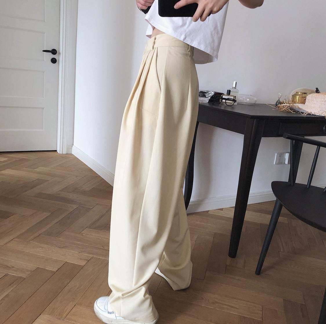 Pantalon ample drapé amincissant droit radis pantalon décontracté - Droxev