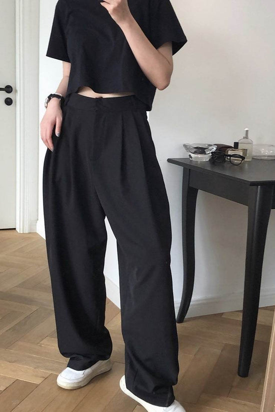 Pantalon ample drapé amincissant droit radis pantalon décontracté - Droxev