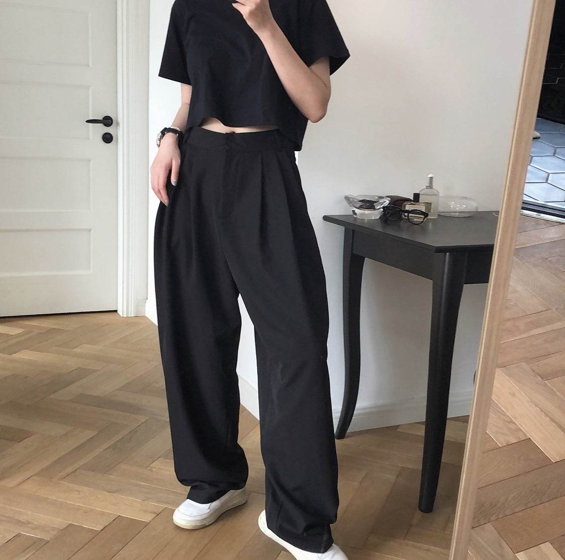Pantalon ample drapé amincissant droit radis pantalon décontracté - Droxev