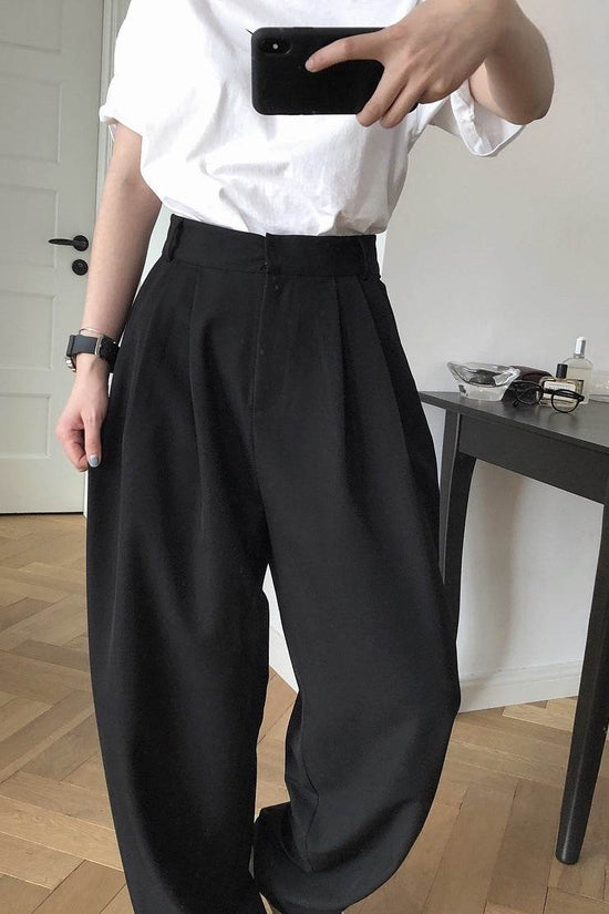 Pantalon ample drapé amincissant droit radis pantalon décontracté - Droxev