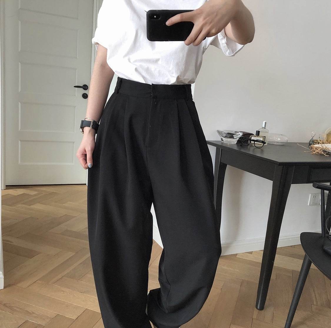 Pantalon ample drapé amincissant droit radis pantalon décontracté - Droxev