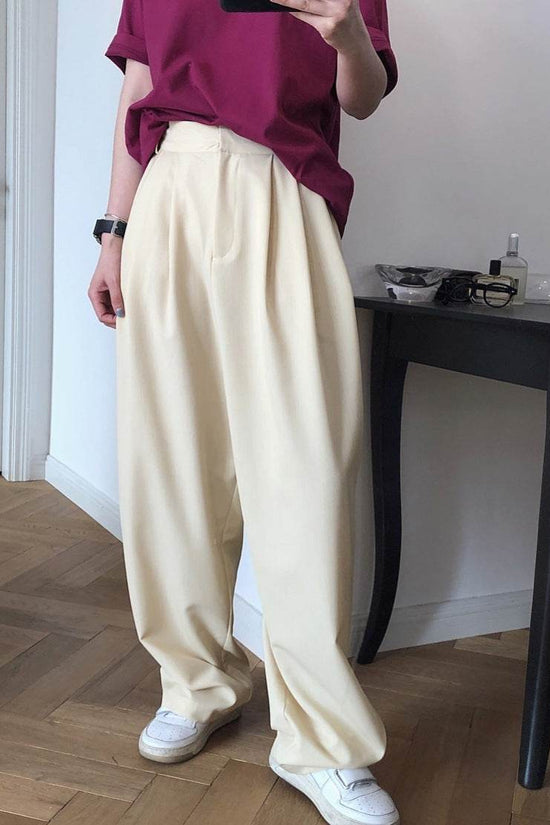 Pantalon ample drapé amincissant droit radis pantalon décontracté - Droxev