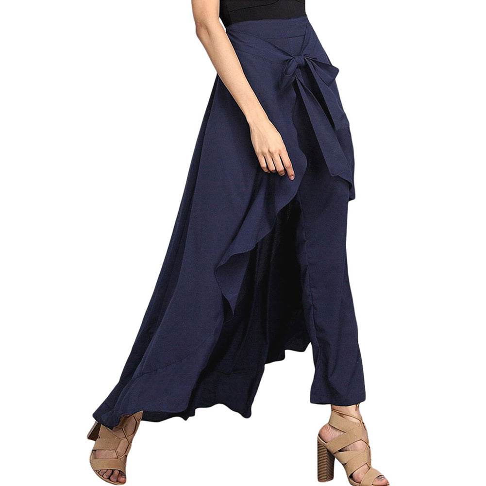 Pantalon décontracté à volants et cordon de serrage pour femme - Droxev