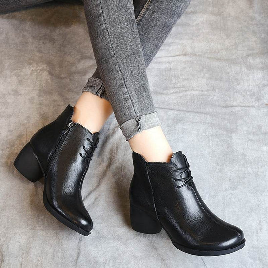 Bottes rétro confortables à talons épais pour femmes, bottes Martin à talons hauts, bottes en cuir, bottes courtes pour femmes - Droxev