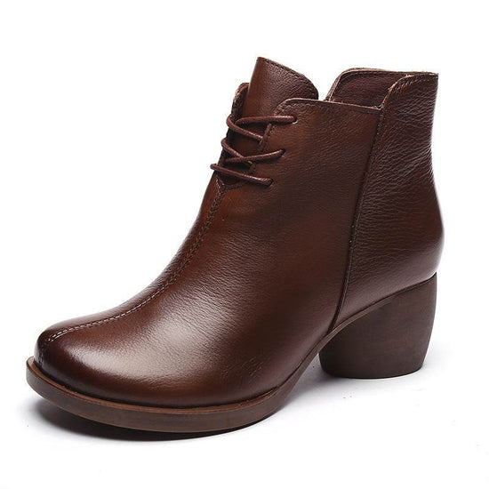 Bottes rétro confortables à talons épais pour femmes, bottes Martin à talons hauts, bottes en cuir, bottes courtes pour femmes - Droxev