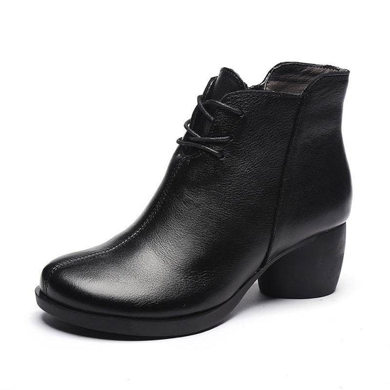Bottes rétro confortables à talons épais pour femmes, bottes Martin à talons hauts, bottes en cuir, bottes courtes pour femmes - Droxev
