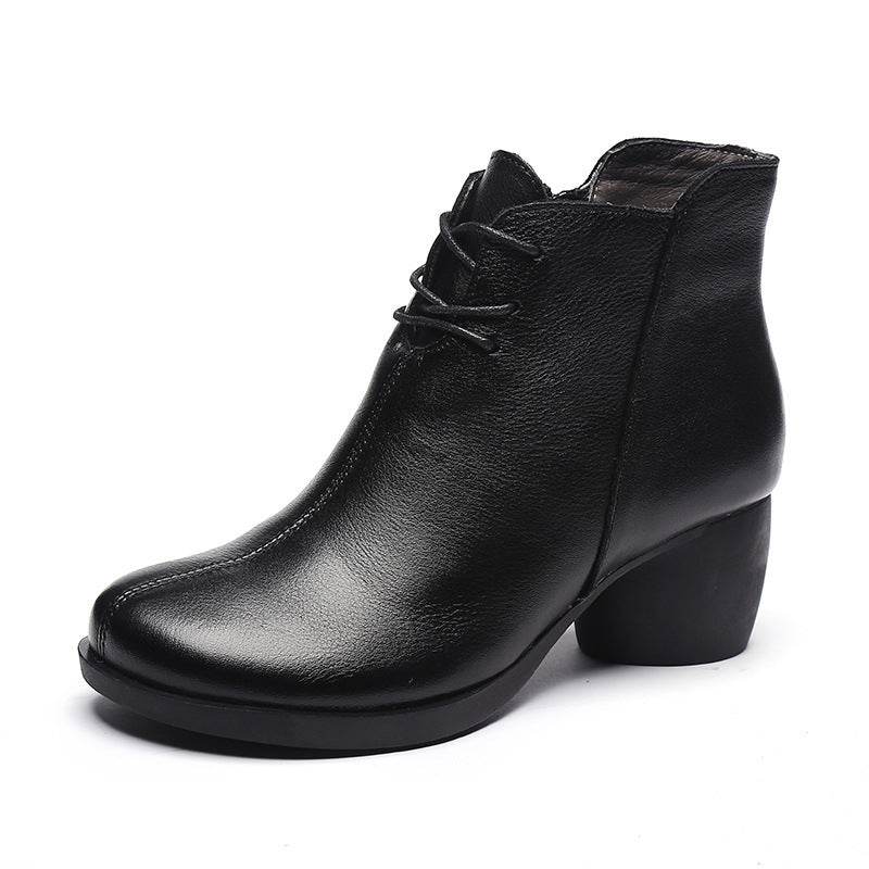 Bottes rétro confortables à talons épais pour femmes, bottes Martin à talons hauts, bottes en cuir, bottes courtes pour femmes - Droxev