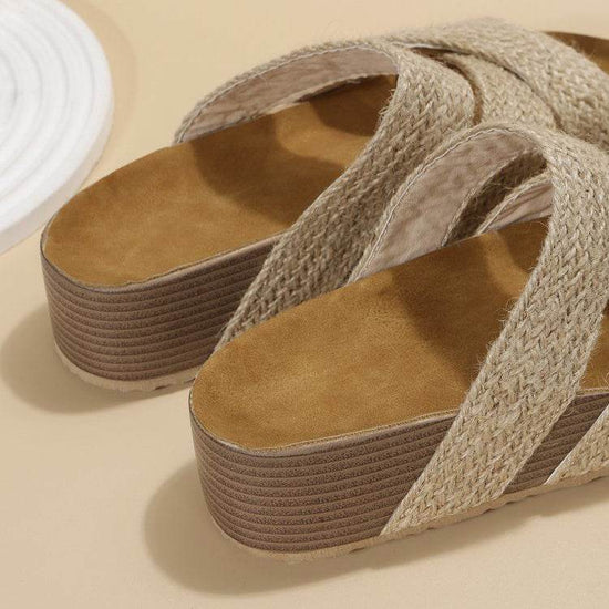 Sandales d'été à plateforme pour femmes, chaussures de plage plates, à brides croisées tissées - Droxev