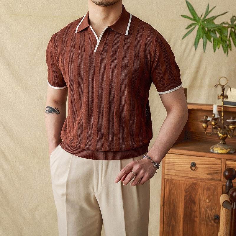 Polo d'été à manches courtes et col ciseaux pour homme - Droxev