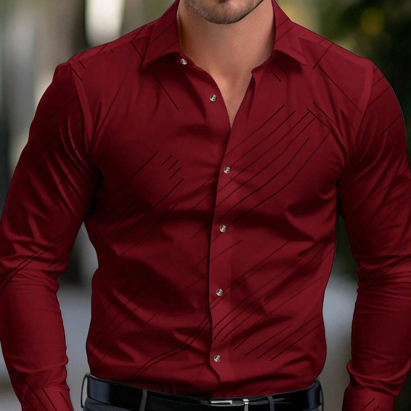 Chemise à Rayures Obliques pour Homme – Grande Taille Décontractée - Droxev