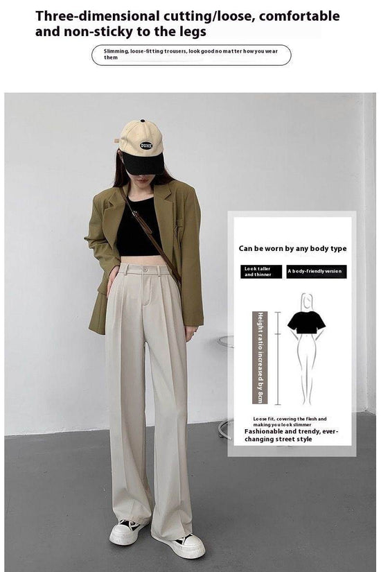 Pantalon de costume décontracté taille haute à jambe droite - Droxev