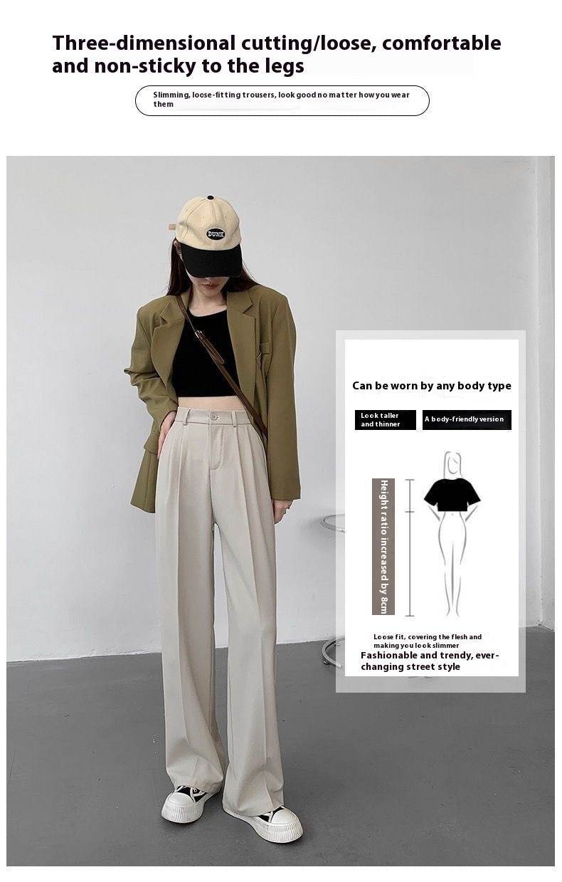 Pantalon de costume décontracté taille haute à jambe droite - Droxev
