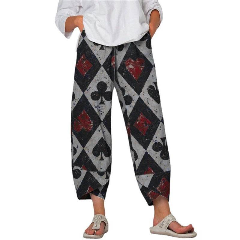 Pantalon gris taille haute à coutures imprimées, pantalon court ample - Droxev