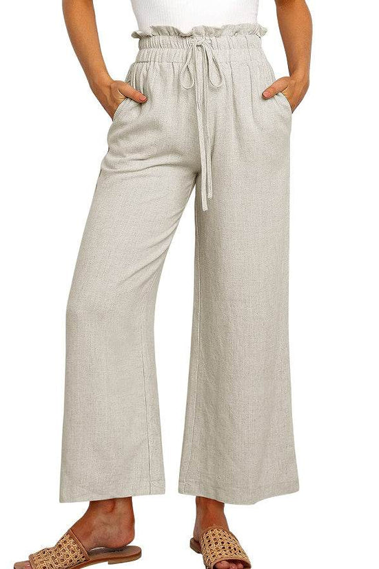 Pantalon large Pantalon court de couleur unie - Droxev