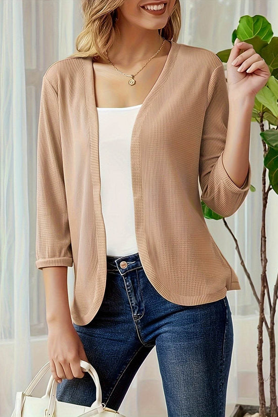 Cardigan en tricot gaufré de couleur unie - Droxev