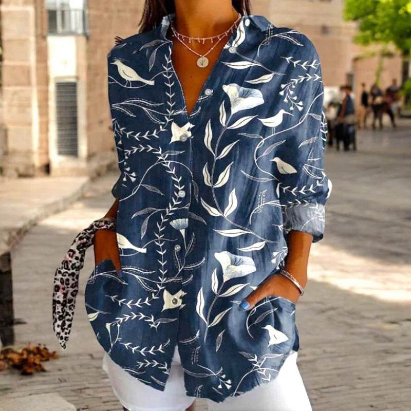 Chemise à manches longues pour femme, tendance estivale, imprimé 3D à motif floral - Droxev