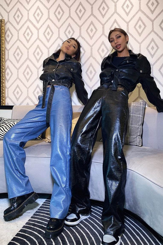 Pantalon en cuir décontracté à jambe droite pour femme - Droxev