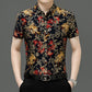 Chemise d'été imprimée à manches courtes pour homme d'âge moyen, en soie glacée extensible, pour loisirs