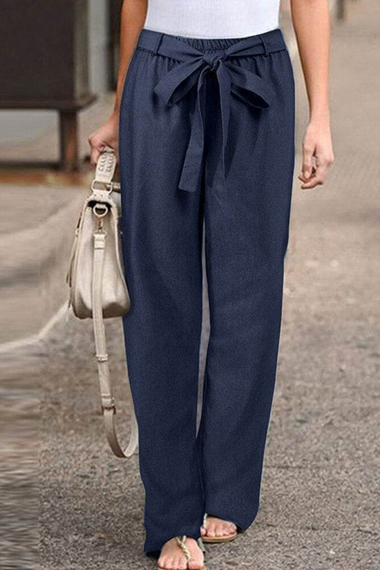 Pantalon décontracté en lin de couleur unie - Droxev