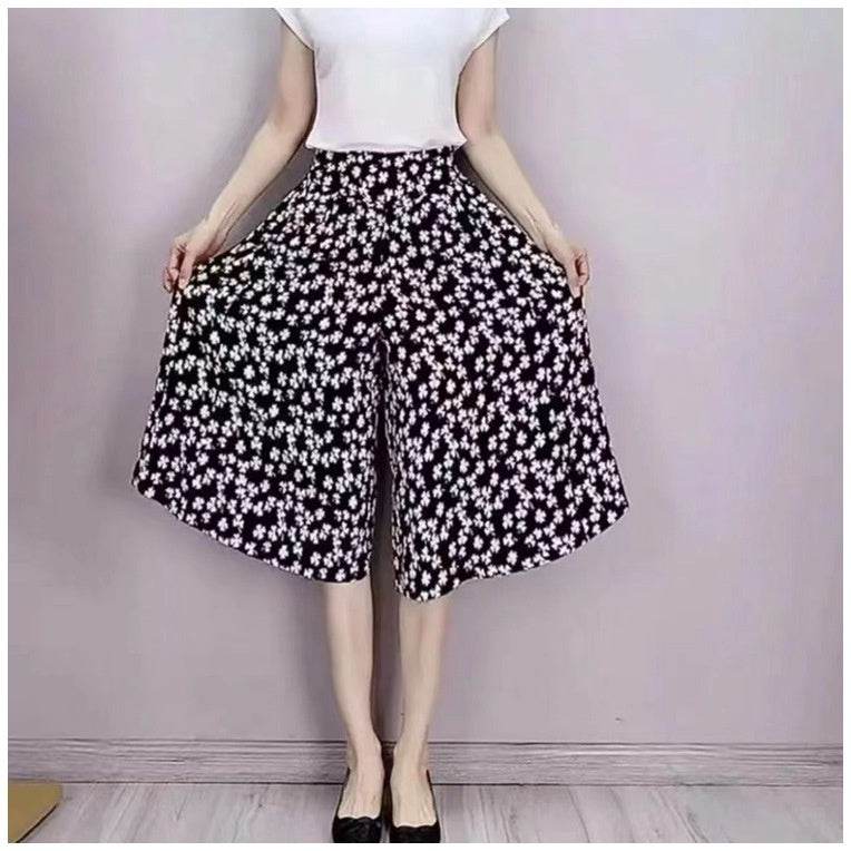 Capris à jambes larges, taille haute, slim et décontracté, imprimé - Droxev