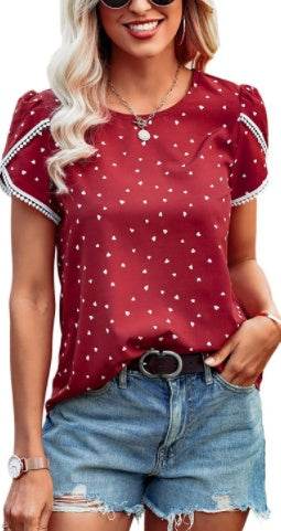 T-shirt à manches courtes et à pois en dentelle - Droxev