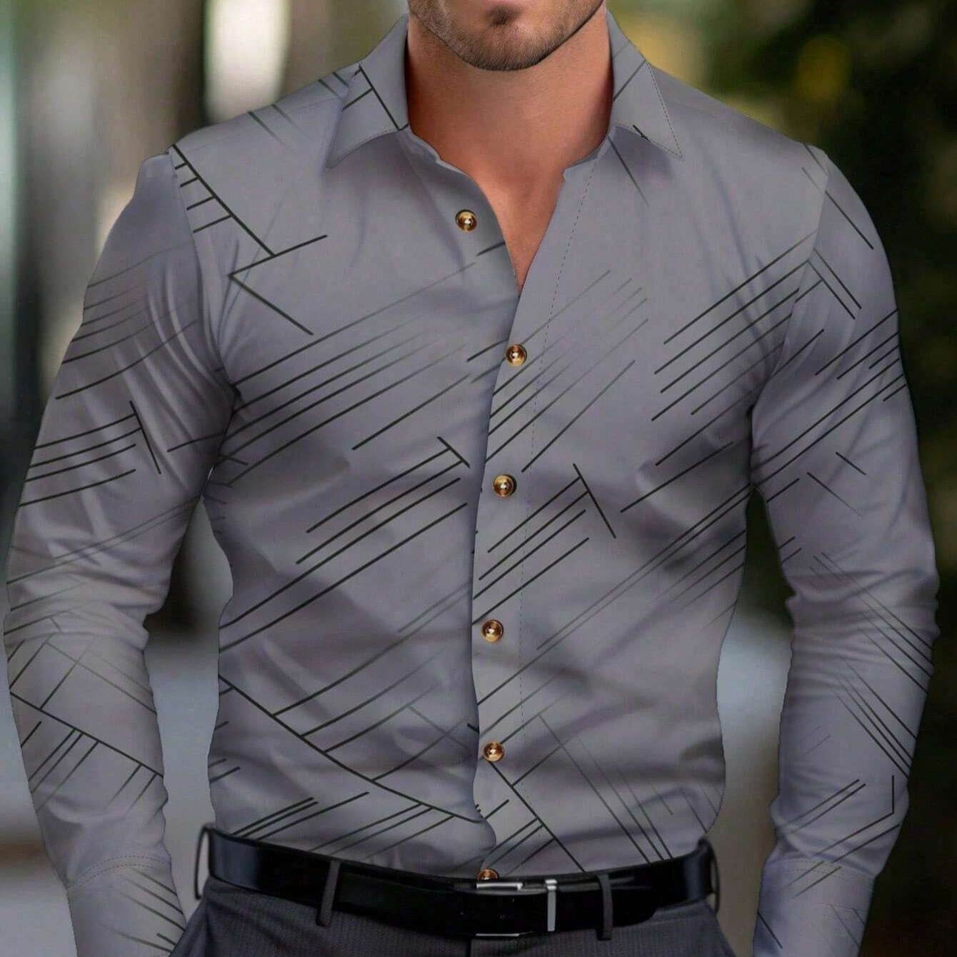 Chemise à Rayures Obliques pour Homme – Grande Taille Décontractée - Droxev