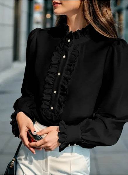 Chemise à manches longues avec ourlet en feuille de lotus - Droxev