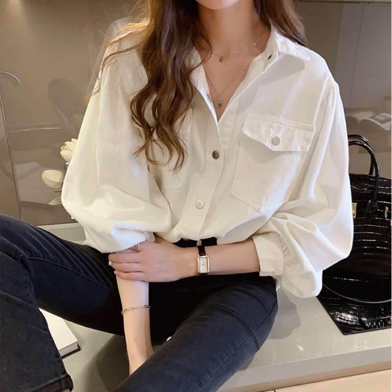 Chemisiers et chemises pour femmes, poches, manches longues, mode coréenne unie, printemps - Droxev