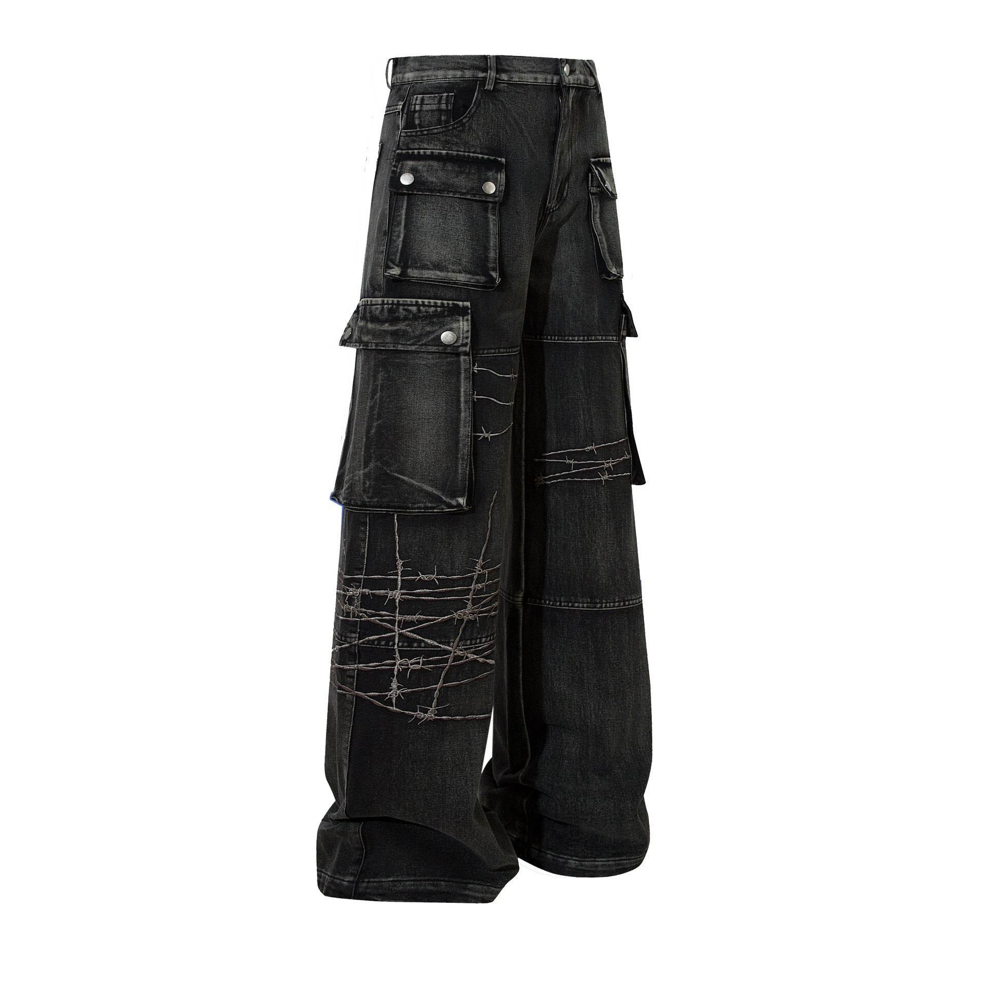 Pantalon ample brodé à jambes larges pour homme - Droxev