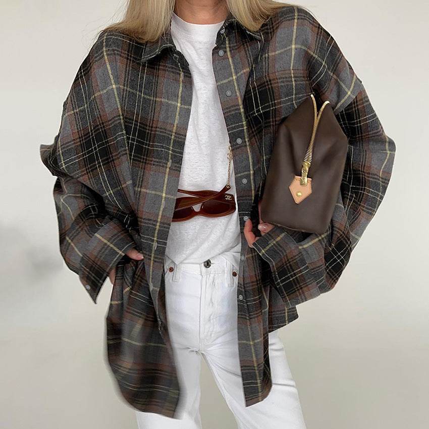 Chemise à manches longues à la mode rétro ample - Droxev