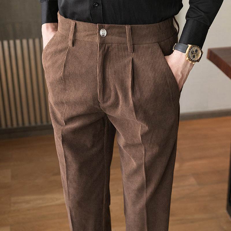 Pantalon décontracté pour homme en velours côtelé coupe slim - Droxev