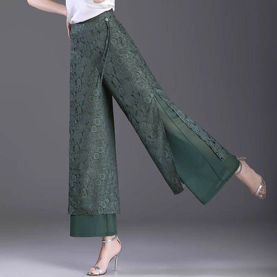Pantalon fendu fin taille haute ample - Droxev