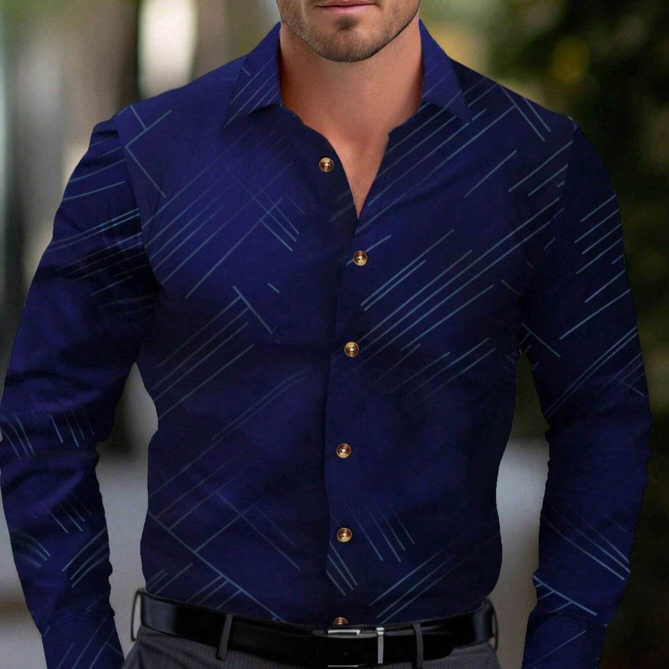 Chemise à Rayures Obliques pour Homme – Grande Taille Décontractée - Droxev