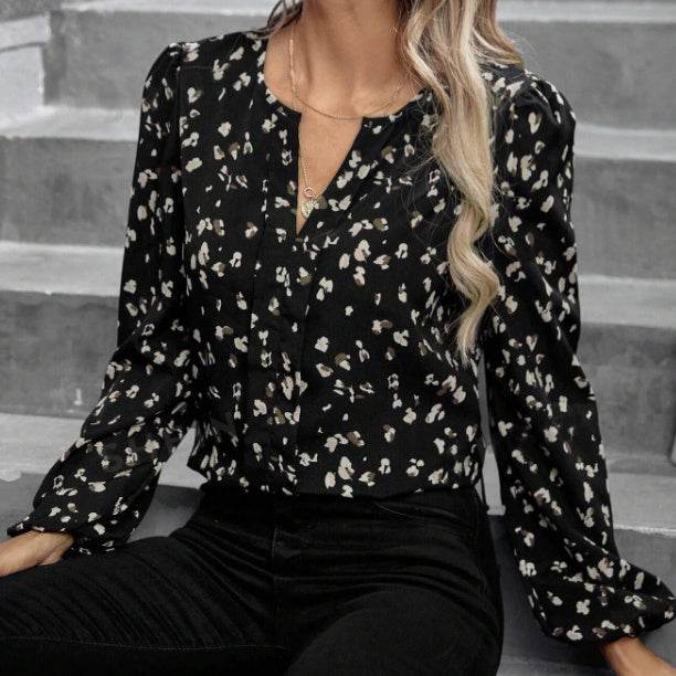 Chemise à manches longues et col rond pour femme, élégante et décontractée, à fleurs - Droxev