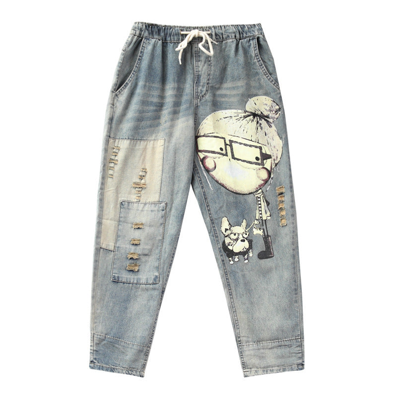 Jean imprimé vieilli pour femme Ninth Pants