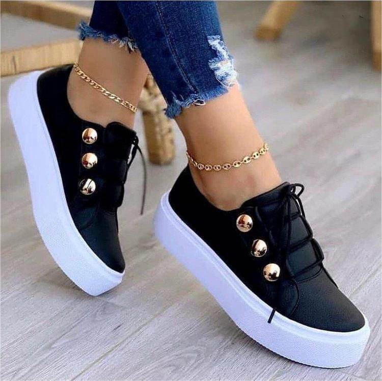 Baskets plates à lacets pour femmes, chaussures décontractées à rivets - Droxev