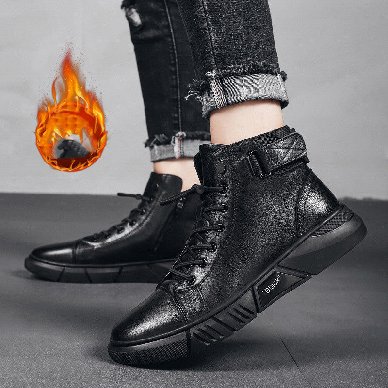 Bottes Martin décontractées en cuir et peluche pour homme