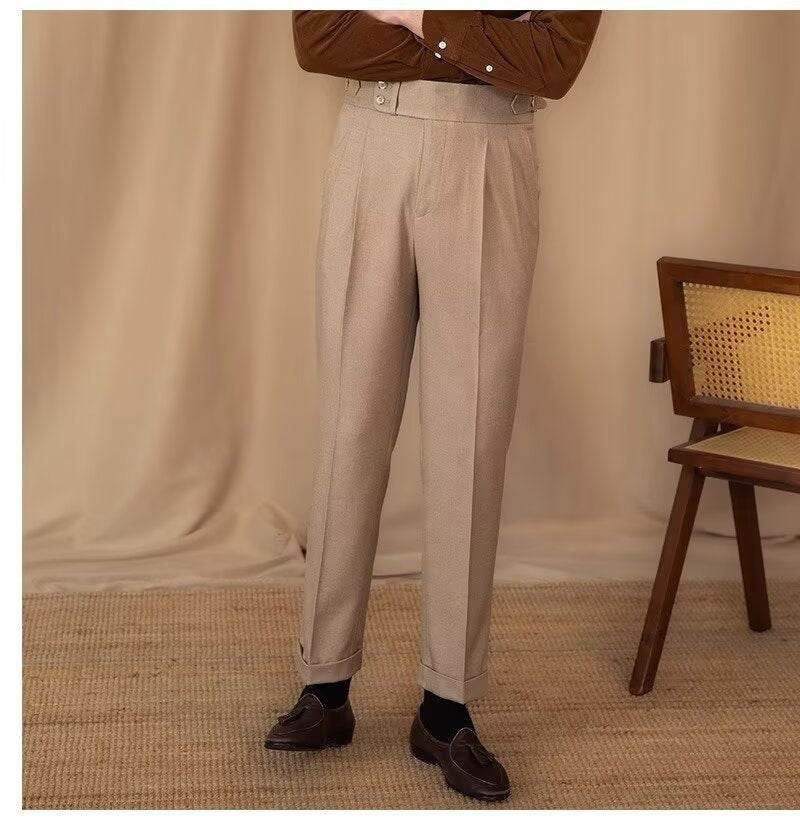 Pantalon de costume décontracté taille haute à boucle réglable pour homme - Droxev
