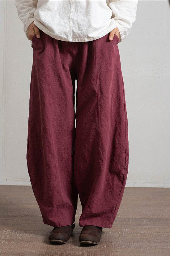 Pantalon sarouel large en coton et lin pour femme, simple et décontracté, taille élastique - Droxev