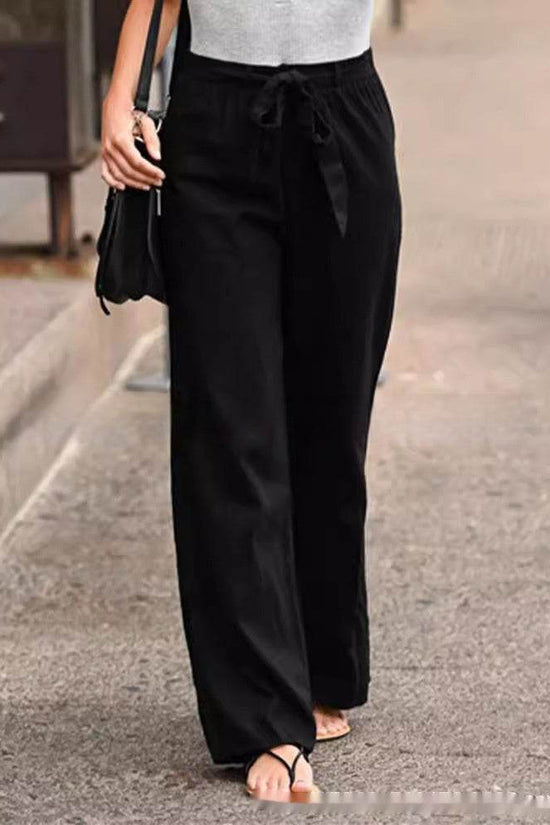 Pantalon décontracté en lin de couleur unie - Droxev