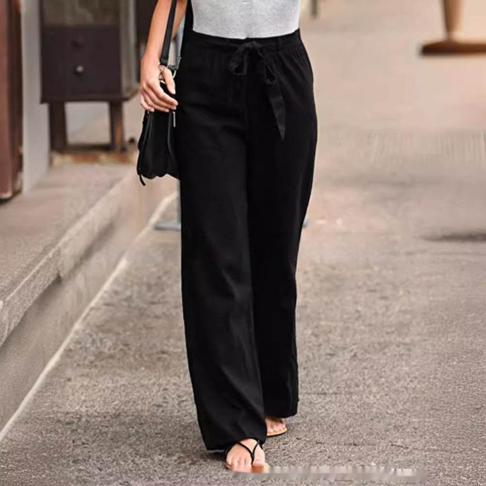 Pantalon décontracté en lin de couleur unie - Droxev