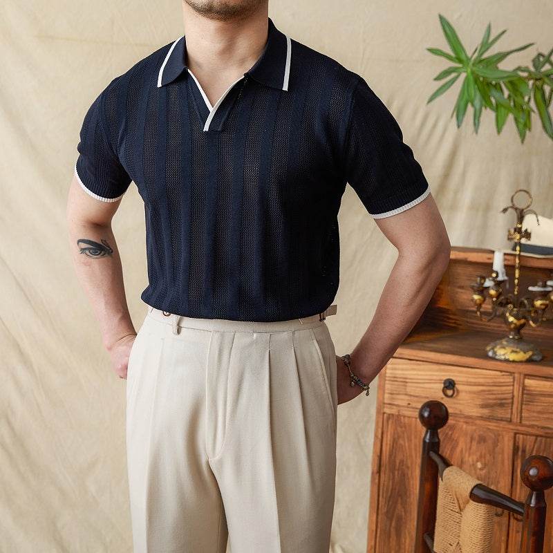 Polo d'été à manches courtes et col ciseaux pour homme - Droxev