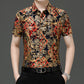 Chemise d'été imprimée à manches courtes pour homme d'âge moyen, en soie glacée extensible, pour loisirs