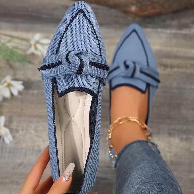 Chaussures plates tendance à bout pointu et nœud pour femmes, tissées et respirantes, idéales pour l'été - Droxev